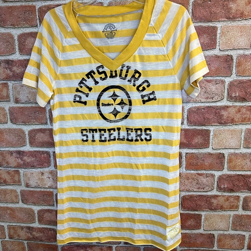 Pittsburgh Steelers Yellow Striped V-Neck T-Shirt